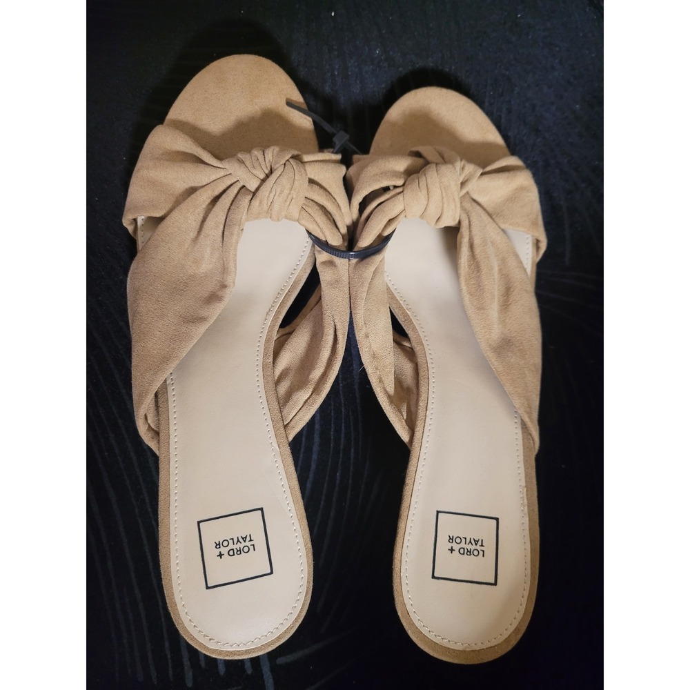 Lord Taylor Womens Tan Suede Like Knot Wedge Sexy Slide Shoes Sz 11 NWOT - Picture 5 of 5